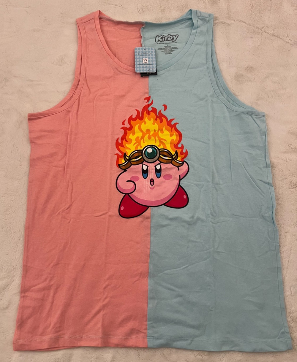 Kirby Men's Tank Top Large Pink Blue Split Fire Graphic Nintendo New With Tags
